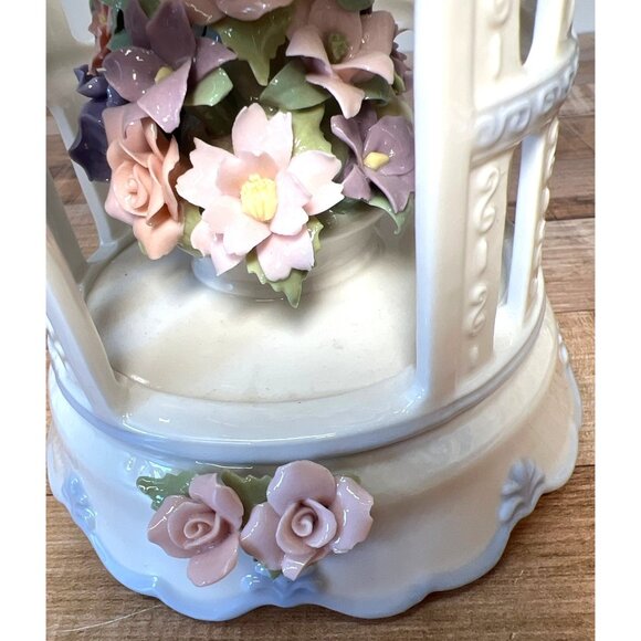 Porcelain Birdcage Music Box With Hand-Painted Floral Details & Intricate Design - Picture 3 of 6